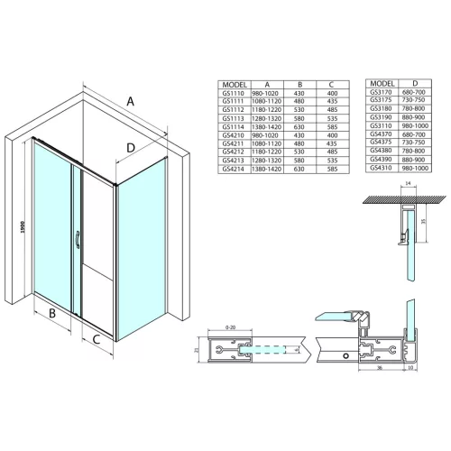 Gelco SIGMA SIMPLY szögletes zuhanykabin 1100x1000mm, balos/jobbos, Brick üveg