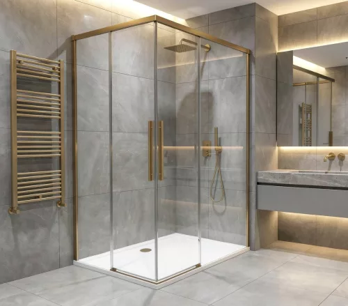 GELCO LUXOR GOLD MATT zuhanykabin tolóajtóval, 900x800mm, jobbos/balos, sarokbelépős