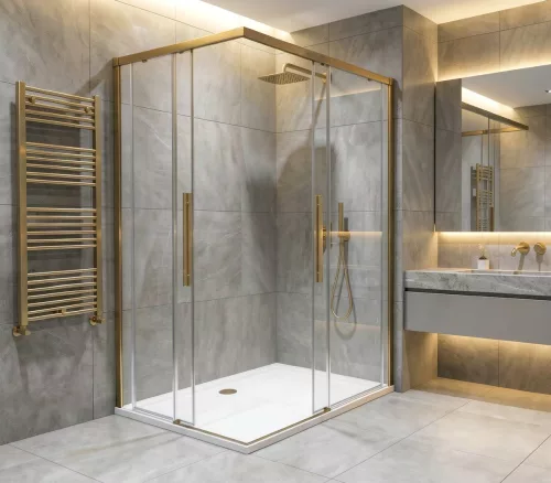 GELCO LUXOR GOLD MATT zuhanykabin tolóajtóval, 900x800mm, jobbos/balos, sarokbelépős