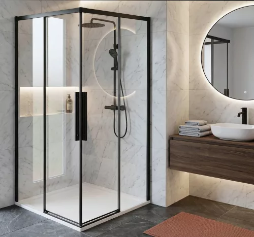 GELCO LUXOR BLACK zuhanykabin tolóajtóval, 900x900mm, sarokbelépős