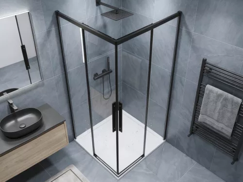 GELCO LUXOR BLACK zuhanykabin tolóajtóval, 900x900mm, sarokbelépős