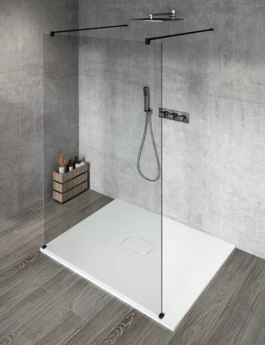 Gelco VARIO BLACK Szabadon álló zuhanyfal merőleges merevítőkkel, transzparent üveg, 1100mm