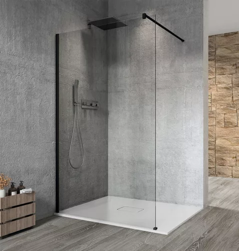 Gelco VARIO BLACK Fix zuhanyfal, fali profillal, merőleges merevítő nélkül, transzparent üveg, 1300mm