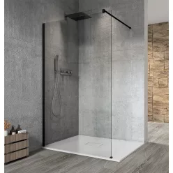 Gelco VARIO BLACK Fix zuhanyfal, fali profillal, merőleges merevítő nélkül, transzparent üveg, 1400mm