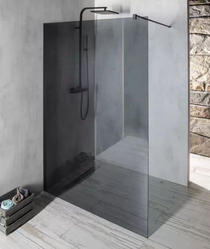 Gelco VARIO BLACK Fix zuhanyfal, fali profillal, merőleges merevítő nélkül, füst üveg, 1100mm