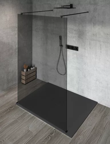 Gelco VARIO BLACK Szabadon álló zuhanyfal merőleges merevítőkkel, füst üveg, 700mm