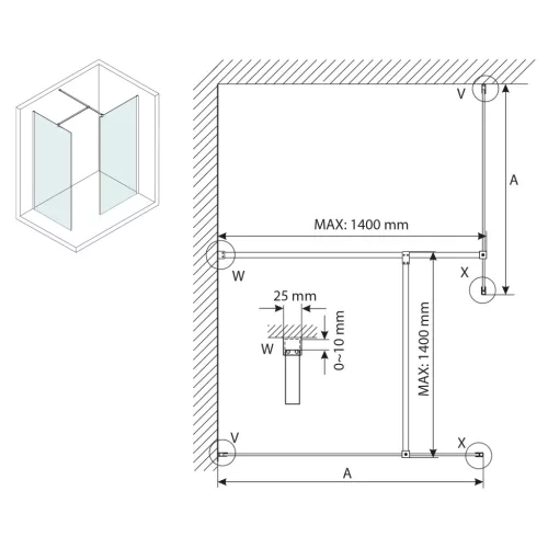 Gelco VARIO Walk-In zuhanyfal, 800x2000mm, Nordic üveg
