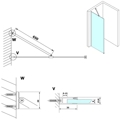 Gelco VARIO Walk-In sarok merevítő, 650mm, matt arany