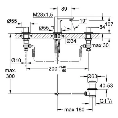 Grohe Eurosmart Cosmopolitan háromlyukas mosdó csaptelep (20187000)