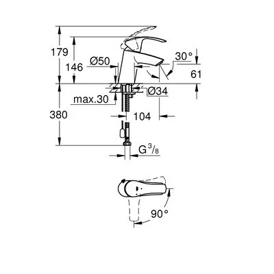 Grohe Eurosmart egykaros mosdó csaptelep S lánctartó szemes króm (23372002)
