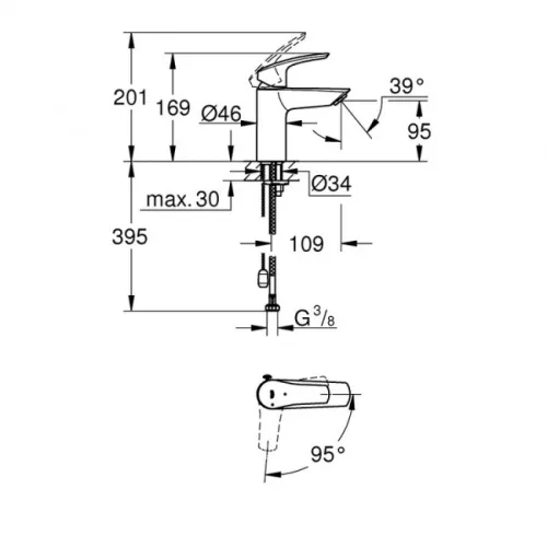 Grohe Eurosmart S mosdó csaptelep hidegindítású lánctartós GR-23372003