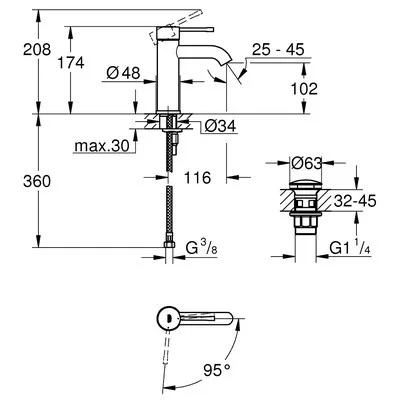 Grohe Essence New S egykaros mosdó csaptelep króm 23797001