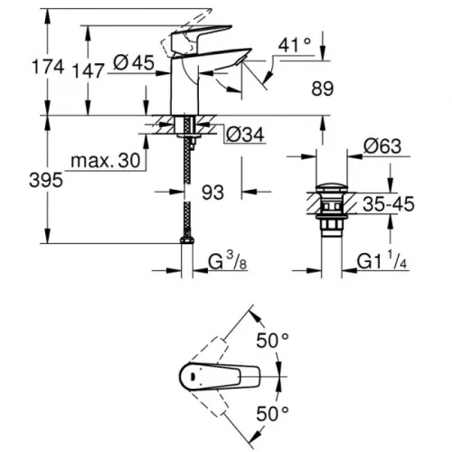 Grohe BauEdge S egykaros mosdócsaptelep ClickClack GR-23895001