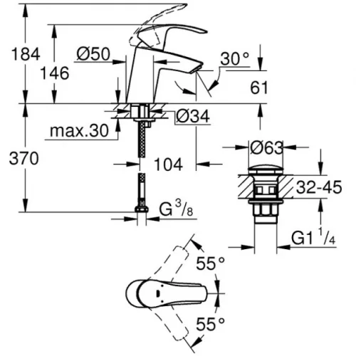 Grohe Eurosmart S mosdó csaptelep PushOpen GR-23922002