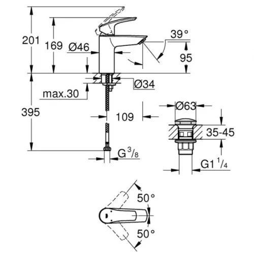 Grohe Eurosmart S mosdócsaptelep ClickClack GR-23922003