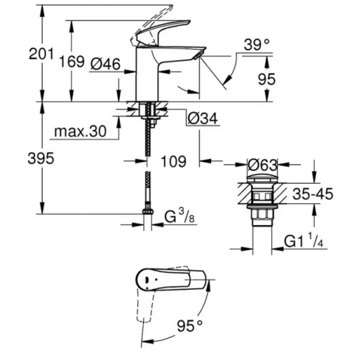 Grohe Eurosmart S mosdócsaptelep hidegindítású ClickClack GR-23924003