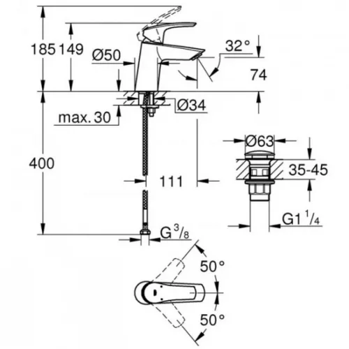 Grohe Eurosmart S ClickClack leeresztős mosdó csaptelep matt fekete GR-239682433