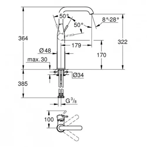 Grohe Essence XL mosdó csaptelep fantom fekete GR-24170KF1