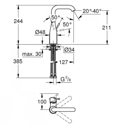 Grohe Essence L mosdó csaptelep fantom fekete GR-24177KF1