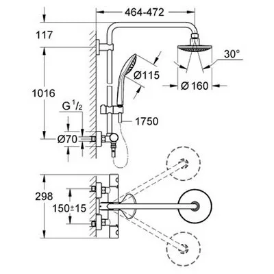 Grohe Euphoria falra szerelhető zuhanyszett 450 mm zuhanykarral (27296001)