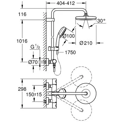 Grohe Tempesta Cosmopolitan termosztátos zuhanyrendszer komplett króm GR-27922001 kép