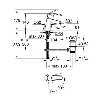 Grohe Eurosmart Cold Start egykaros mosdó csaptelep S automata leeresztővel króm (32926002)