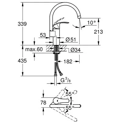 Grohe Eurosmart mosogató csaptelep magasított GR-33202002