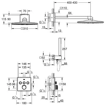 Grohe Grohtherm SmartControl süllyesztett termosztátos zuhanyrendszer komplett GR-34706000
