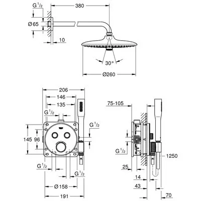 Grohe Grohtherm SmartControl süllyesztett zuhanyrendszer komplett GR-34744000