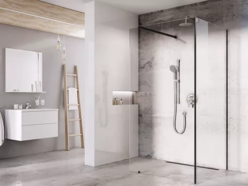 Ravak Walk-In Corner Szett 110x80, zuhanykabin fekete+transparent