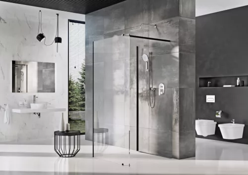 Ravak Walk-In Corner Szett 110x80, zuhanykabin fekete+transparent