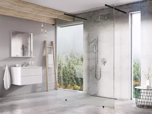 Ravak Walk-In Free Szett 130,  zuhanykabin fekete+transparent