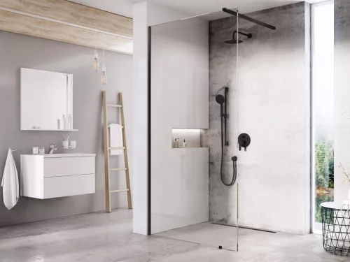 Ravak Walk-In Wall Szett 120, zuhanykabin fekete+transparent