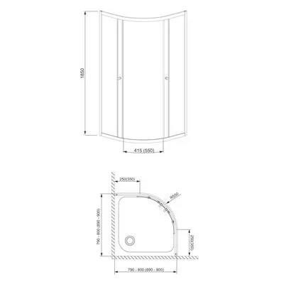 H2O Projecta fabrik íves zuhanykabin SZETT 800mm slim (H2O-18954SLIM)