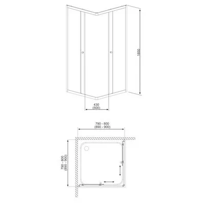 H2O Projecta fabrik szögletes zuhanykabin SZETT 900mm slim (H2O-18956SLIM)