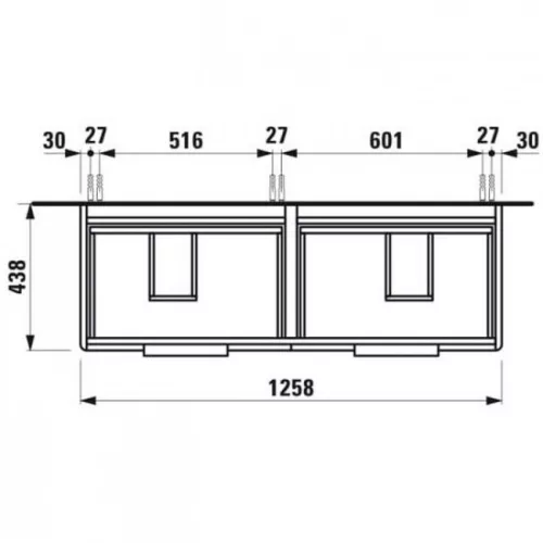 Laufen Base alsószekrény négy fiók 814968 mosdóhoz 126 cm fényes fehér H4025141102611 rajz2