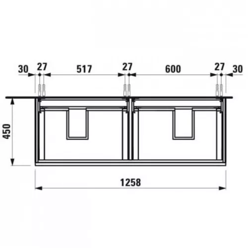 Laufen Pro S alsószekrény két fiók 814968 mosdóhoz 126 cm matt fehér H4835720964631rajz2