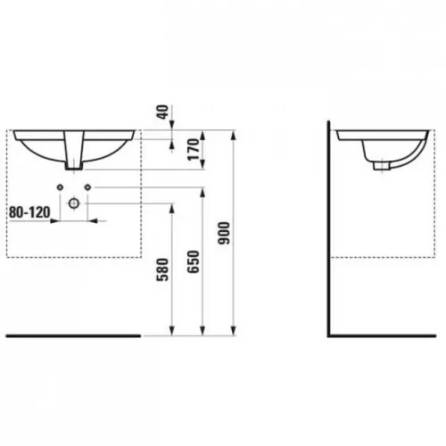 Laufen Pro S alulról építhető mosdó csaplyukkal 53x40 fehér