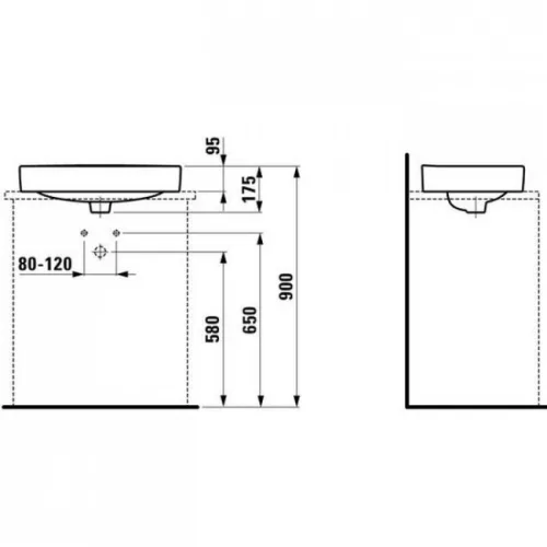 Laufen Pro S ráépíthető mosdó csaplyukkal 55x38 fehér alul csiszolt H8129520001041
