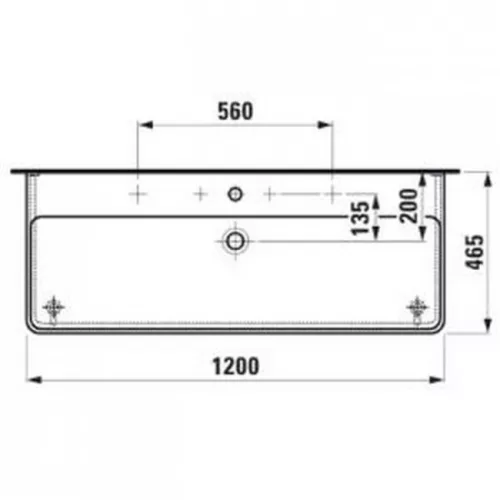Laufen Pro S ráépíthető dupla mosdó csaplyukkal 120 cm fehér H8149650001041 rajz2