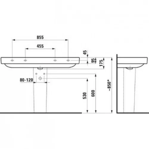 Laufen Pro S ráépíthető dupla mosdó csaplyukkal 120 cm fehér