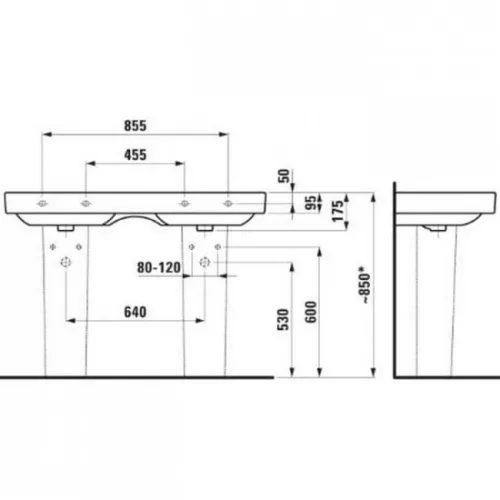 Laufen Pro S ráépíthető dupla mosdó csaplyukkal 120 cm fehér H8149660001041