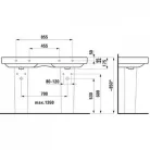 Laufen Pro S ráépíthető dupla mosdó csaplyukkal 130 cm fehér H8149680001041 rajz3