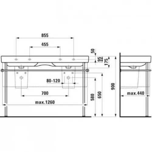 Laufen Pro S ráépíthető dupla mosdó csaplyukkal 130 cm fehér H8149680001041