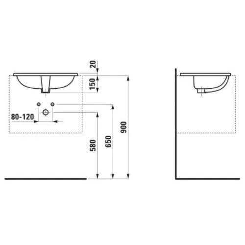 Laufen Pro S ráépíthető mosdó csaplyukkal 56x44 fehér H8189630001041