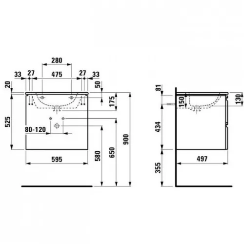 Laufen Pro S bútor mosdóval 2 fiókkal komplett 60x50 matt fehér H8619614631041