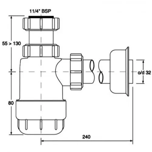 McAlpine műanyag búraszifon 32mm HC2 (HC2)