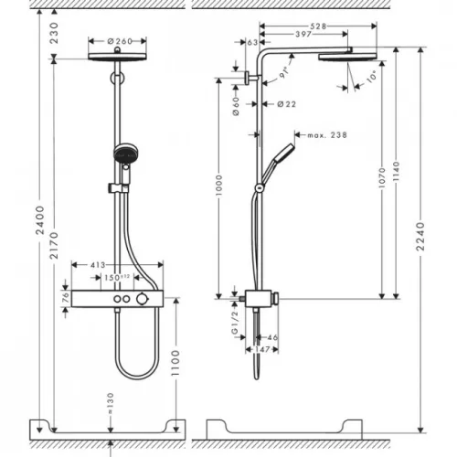 Hansgrohe Pulsify S 260 1jet termosztátos zuhanyrendszer komplett (24220000)