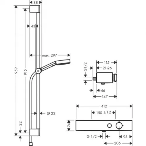Hansgrohe Pulsify Select S zuhanyszett Relax 65 cm rúd króm HG-24260000 kép
