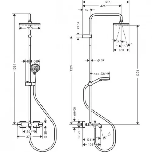Hansgrohe Vernis Shape 230 Eco kádtöltős zuhanyrendszer komplett HG-26098000